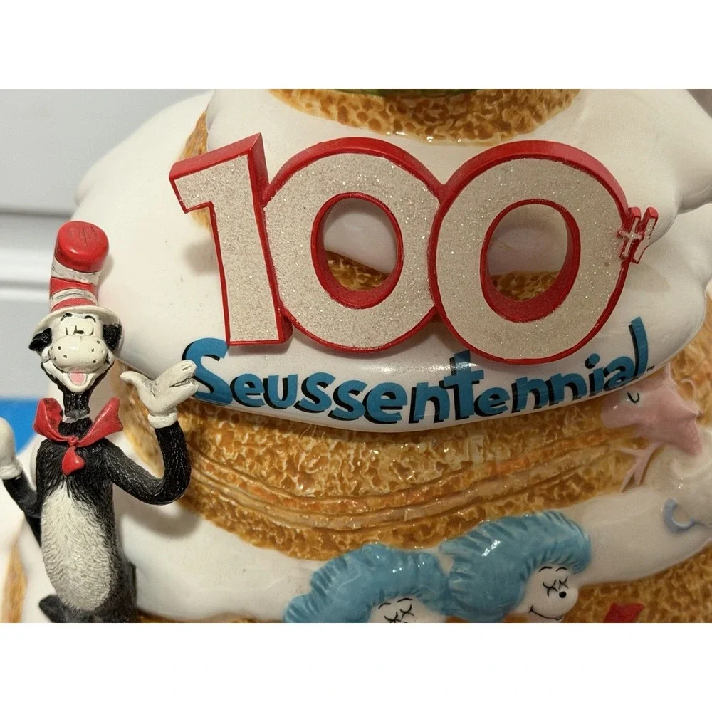 Vandor Dr Seuss 100th  Seussentennial Cat In Hat Cookie Jar‎ Birthday Cake Flaws